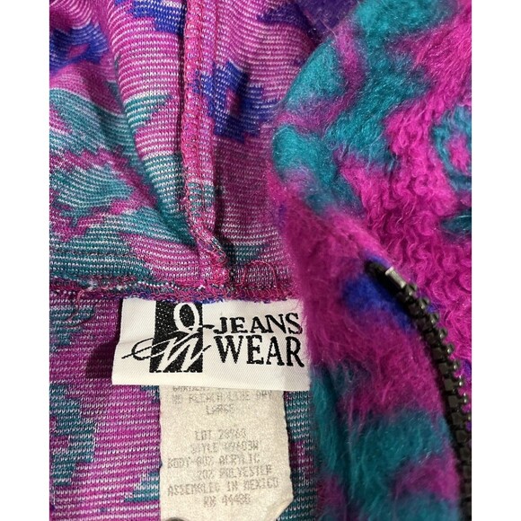 Vintage Fuzzy Sweatshirt Hoodie Sz Large 80s 90s Ski Lodge Neon Retro Grunge - Picture 6 of 16